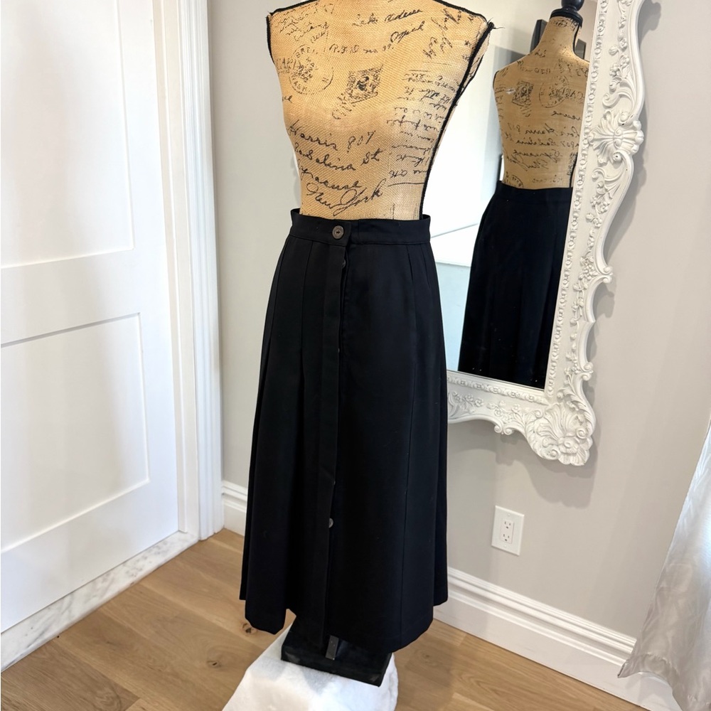 Krizia Vintage Neiman Marcus Black Button Down Pleated Women's Midi Dress Skirt